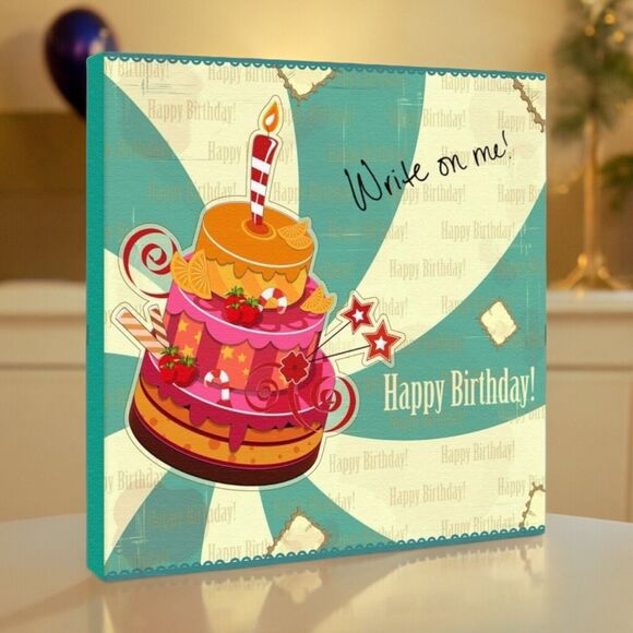 Canvas Kudos Happy Birthday Signable Canvas Wall Art Keepsake Gift 12x12x1.5" - Picture 13 of 13